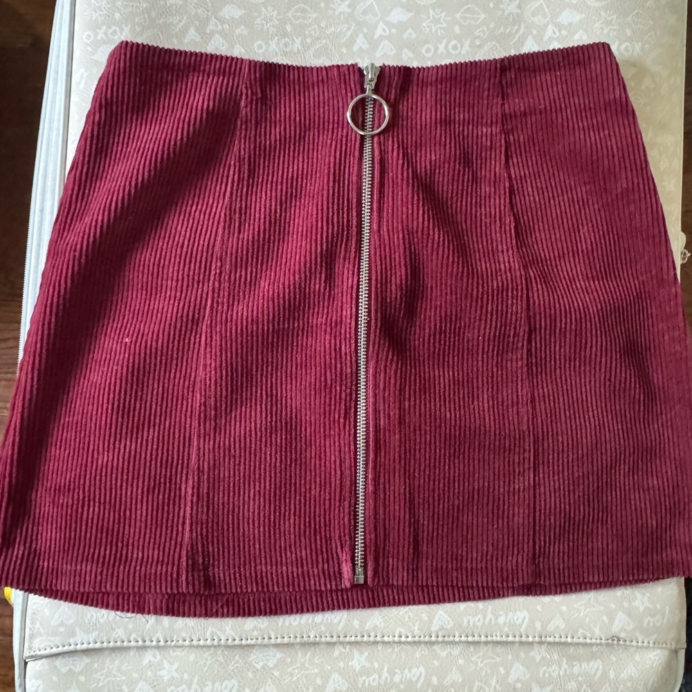 Forever 21 Maroon Corduroy Mini Skirt with Zipper